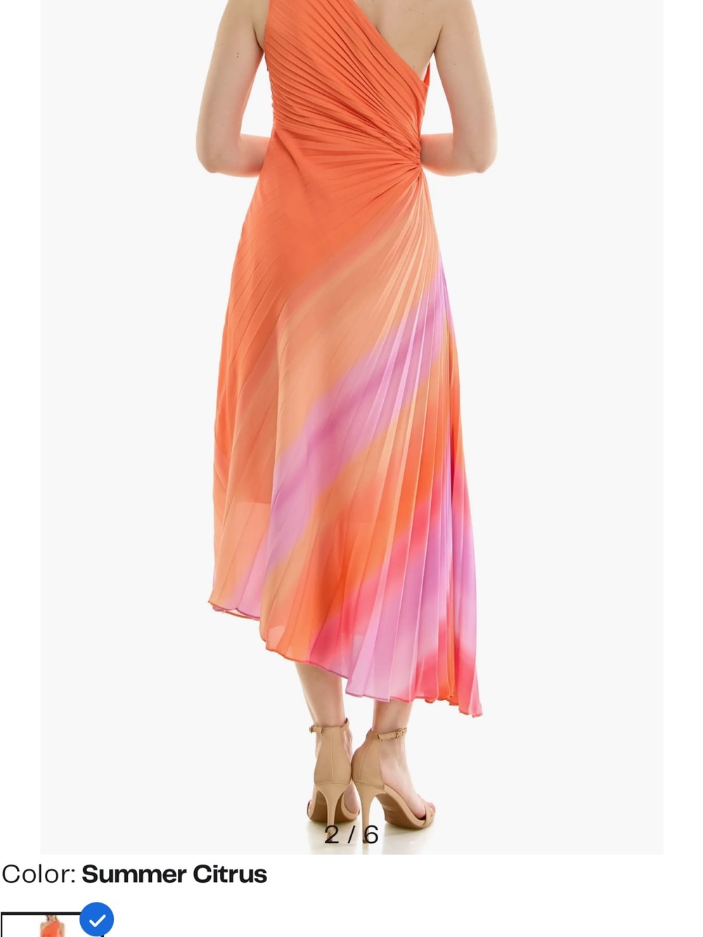 One-Shoulder Pleated Midi Dress in Summer Citrus - Picture 3 of 5